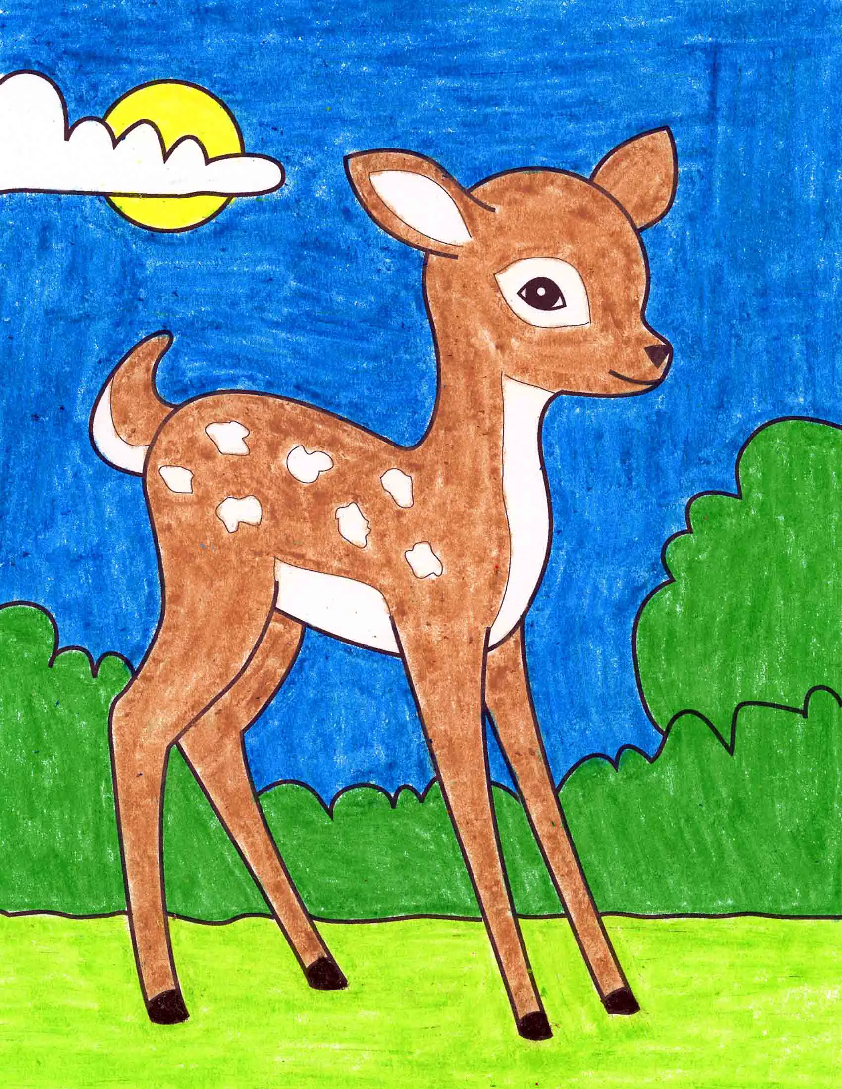 Easy How to Draw a Deer Tutorial and Deer Coloring Page