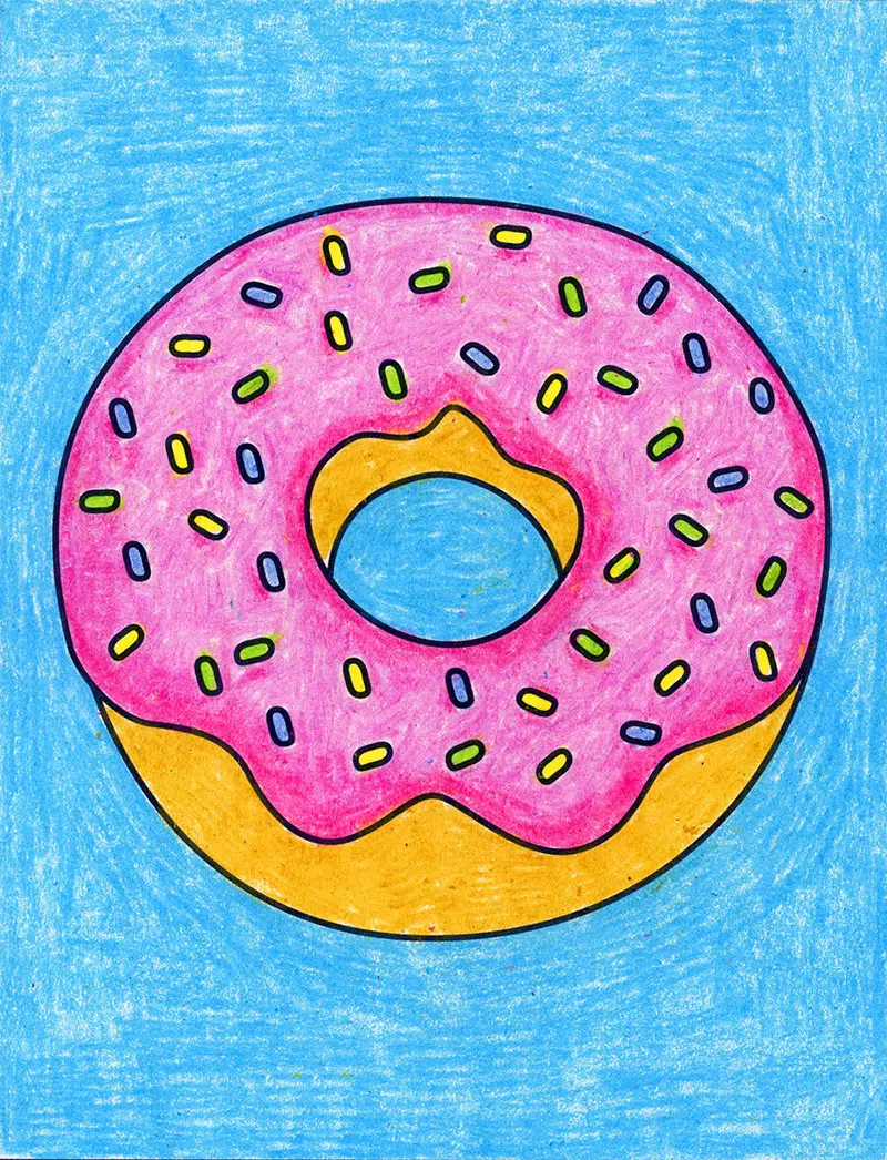 Easy How to Draw a Donut Tutorial and Donut Drawing Coloring Page