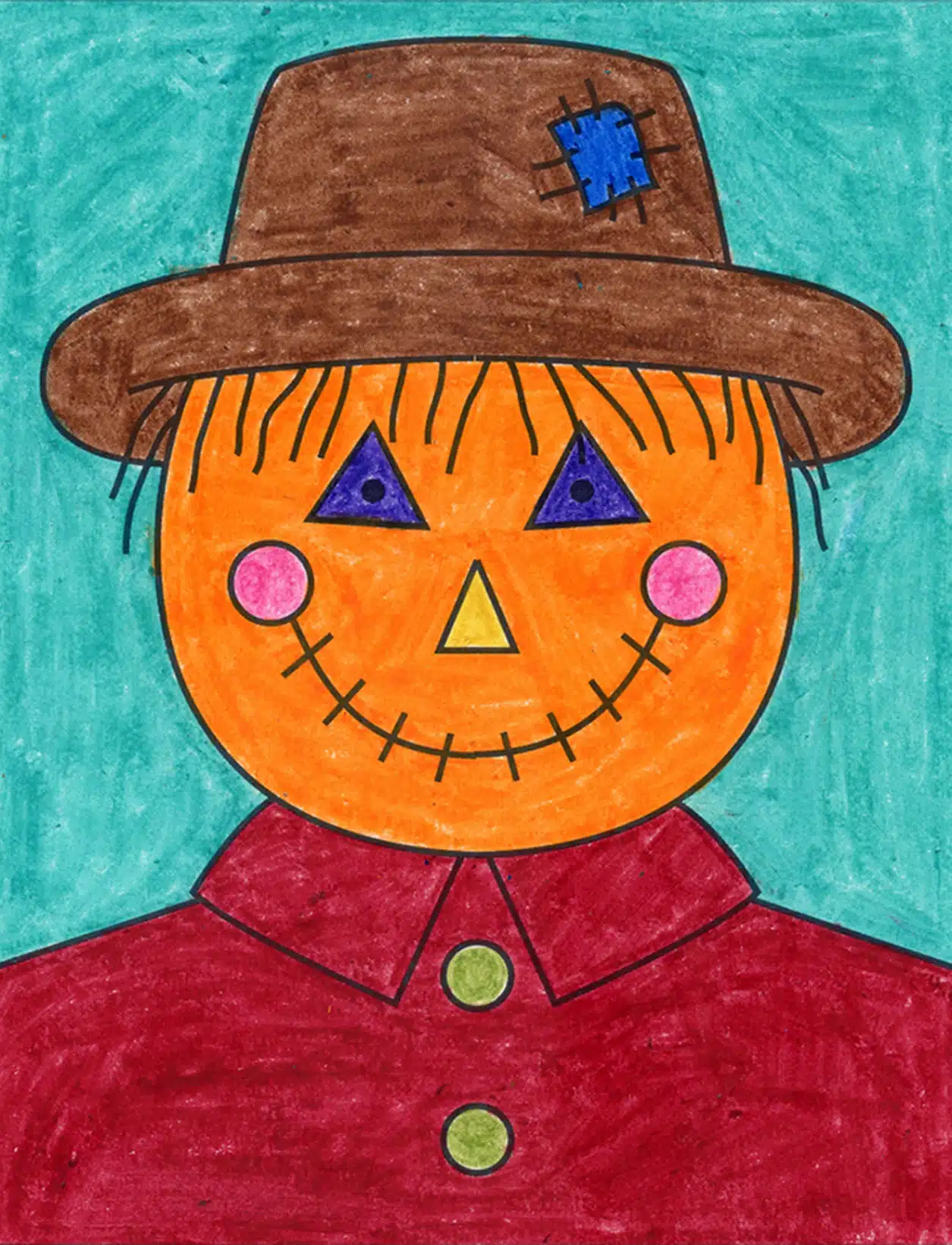 Easy How to Draw a Scarecrow Face Tutorial Video and Scarecrow Coloring Page