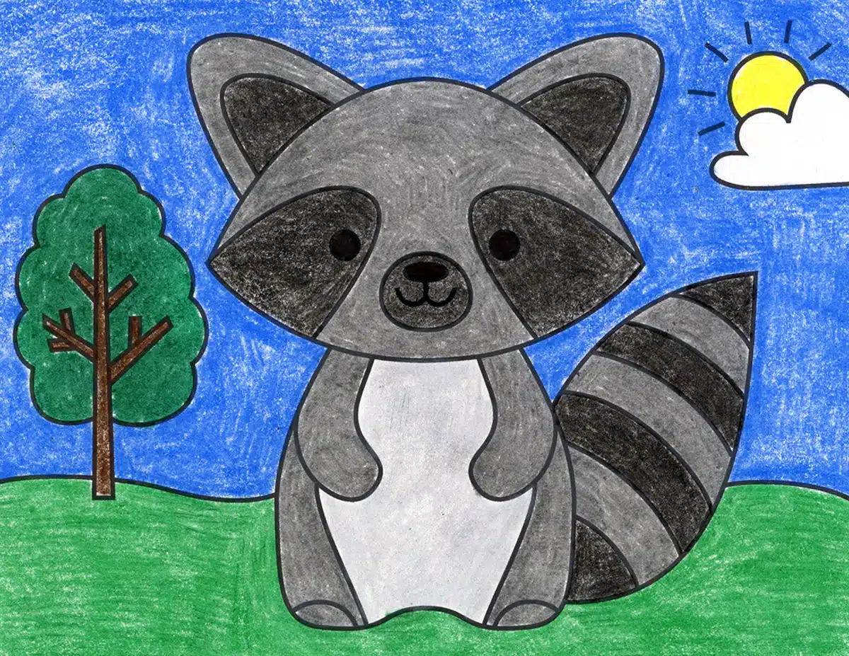 How to Draw an Easy Raccoon Tutorial and Raccoon Coloring Page