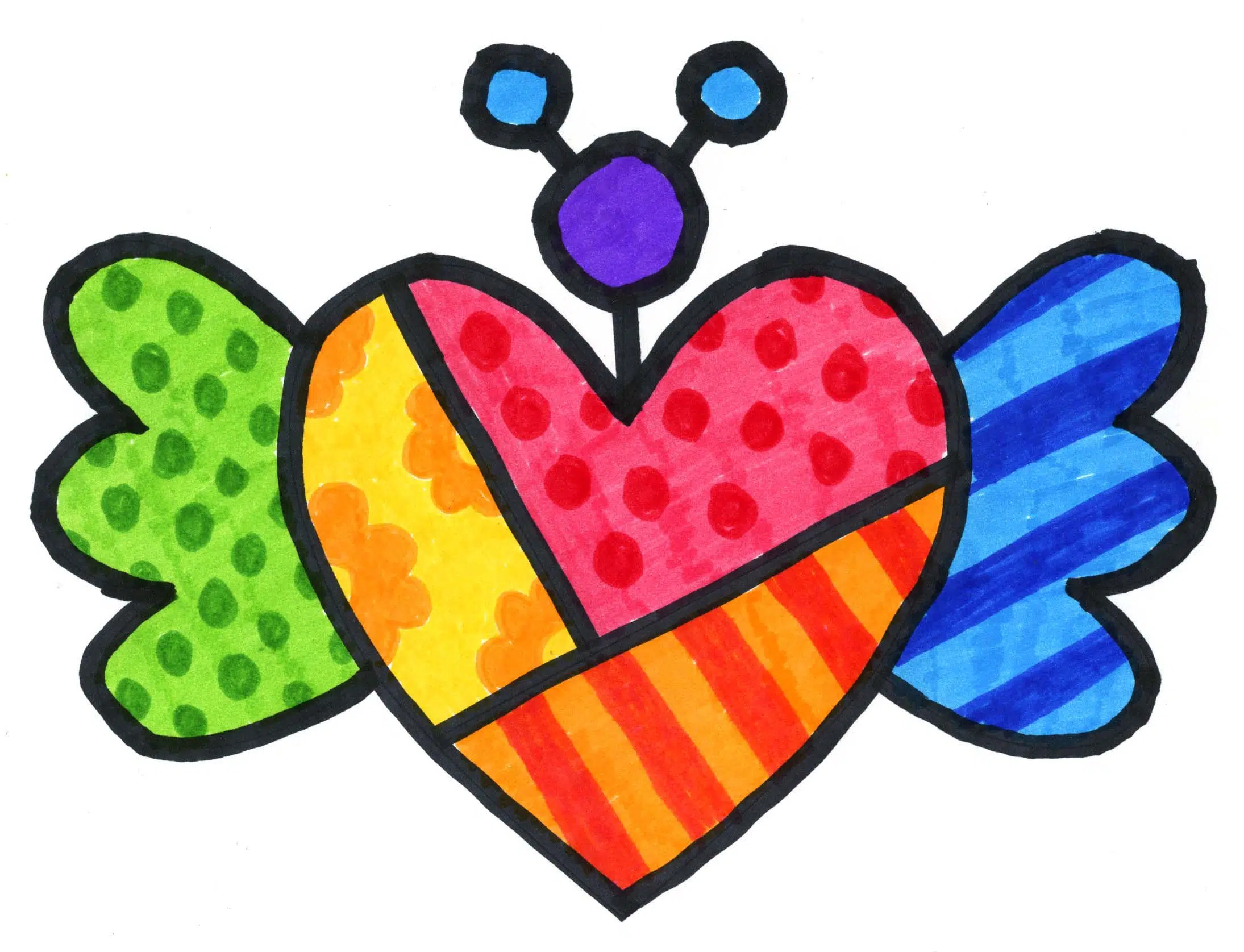 How to Draw Geometric Hearts Like Romero Britto Tutorial Video
