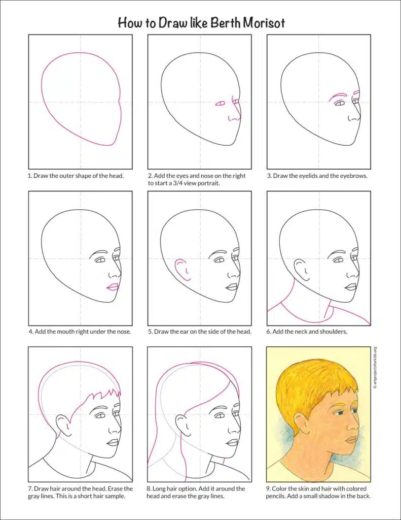 A preview of a how to draw like Berthe Morisot drawing, available as a free download.