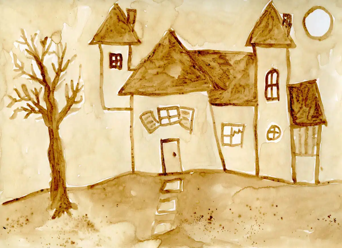 Easy Haunted House Art Project: Painting with Coffee