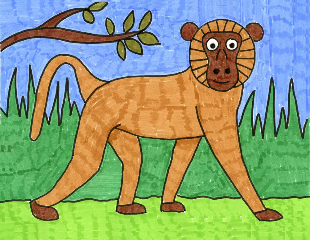Easy How to Draw a Baboon Tutorial and Baboon Coloring Page