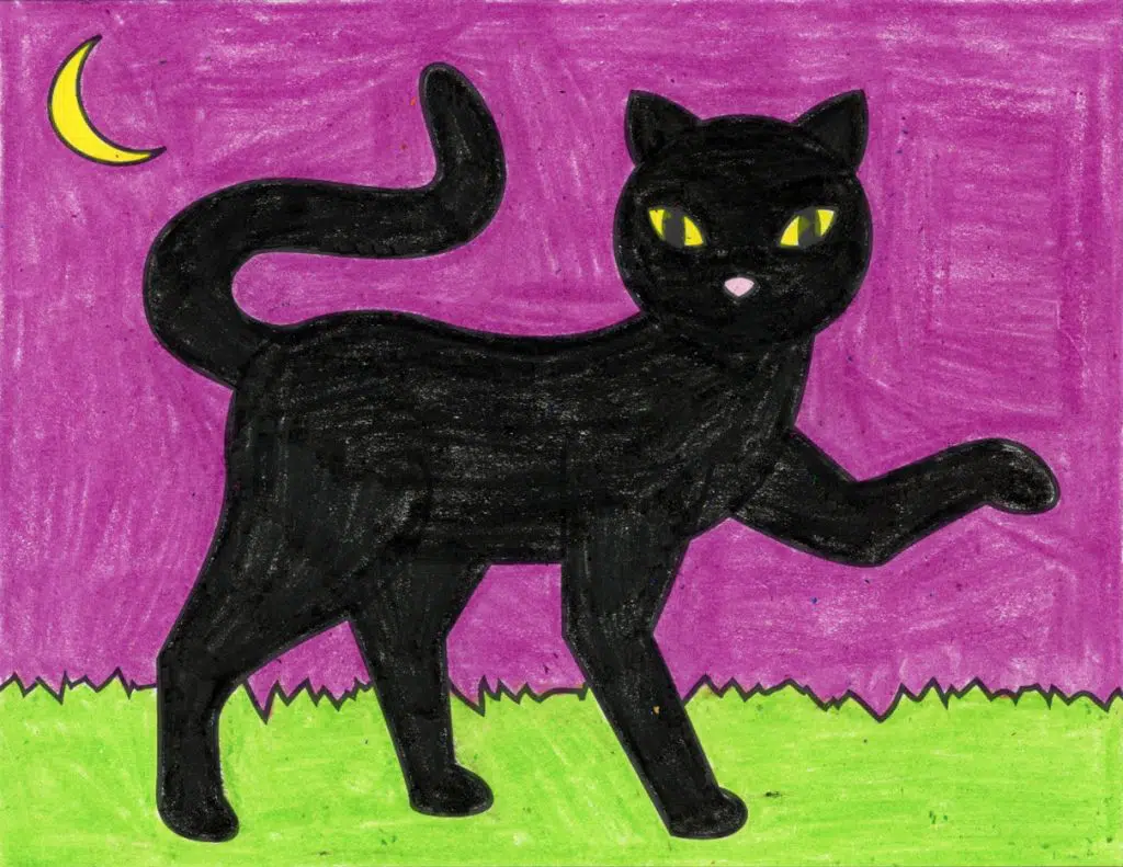 A drawing of a Black Cat, made with the help of an easy step by step tutorial.