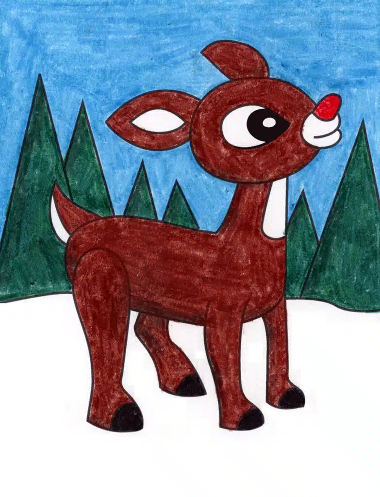 A drawing of a reindeer, made with the help of an easy step by step tutorial.