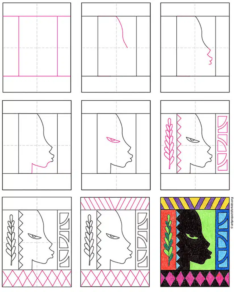 A step by step tutorial for a Lois Mailou Jones art lesson, also available as a free download.
