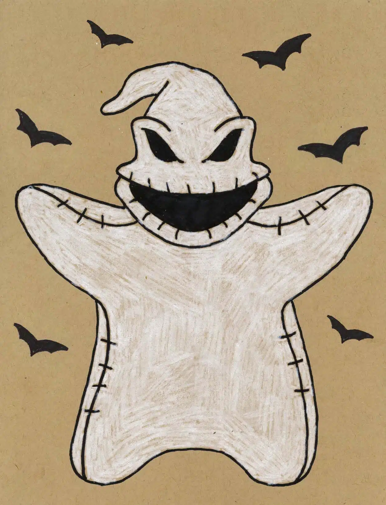 Easy How to Draw Oggie Boogie from Nightmare before Christmas Tutorial and Coloring Page