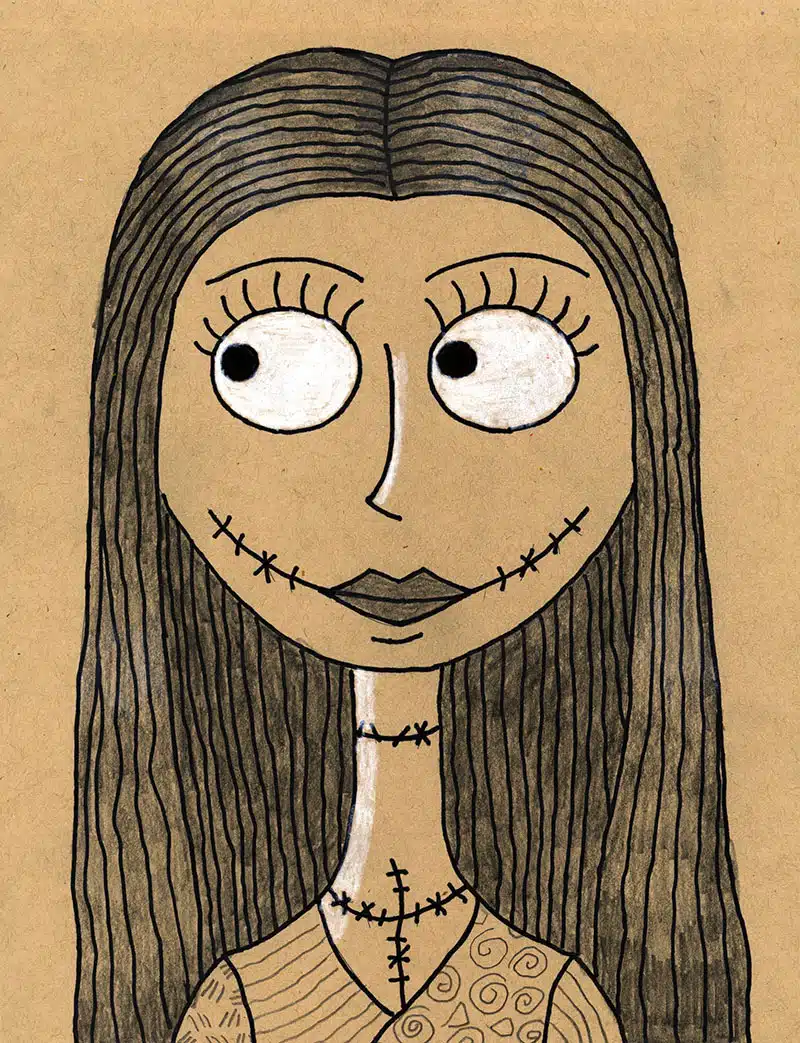 Easy How to Draw Sally from Nightmare Before Christmas Tutorial Video and Coloring Page