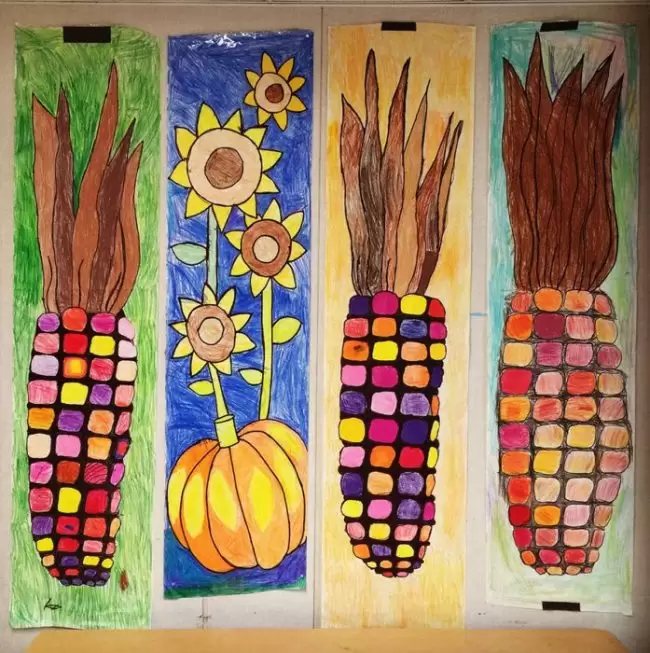 Easy How to Draw a Fall Banner with Giant Ears of Corn