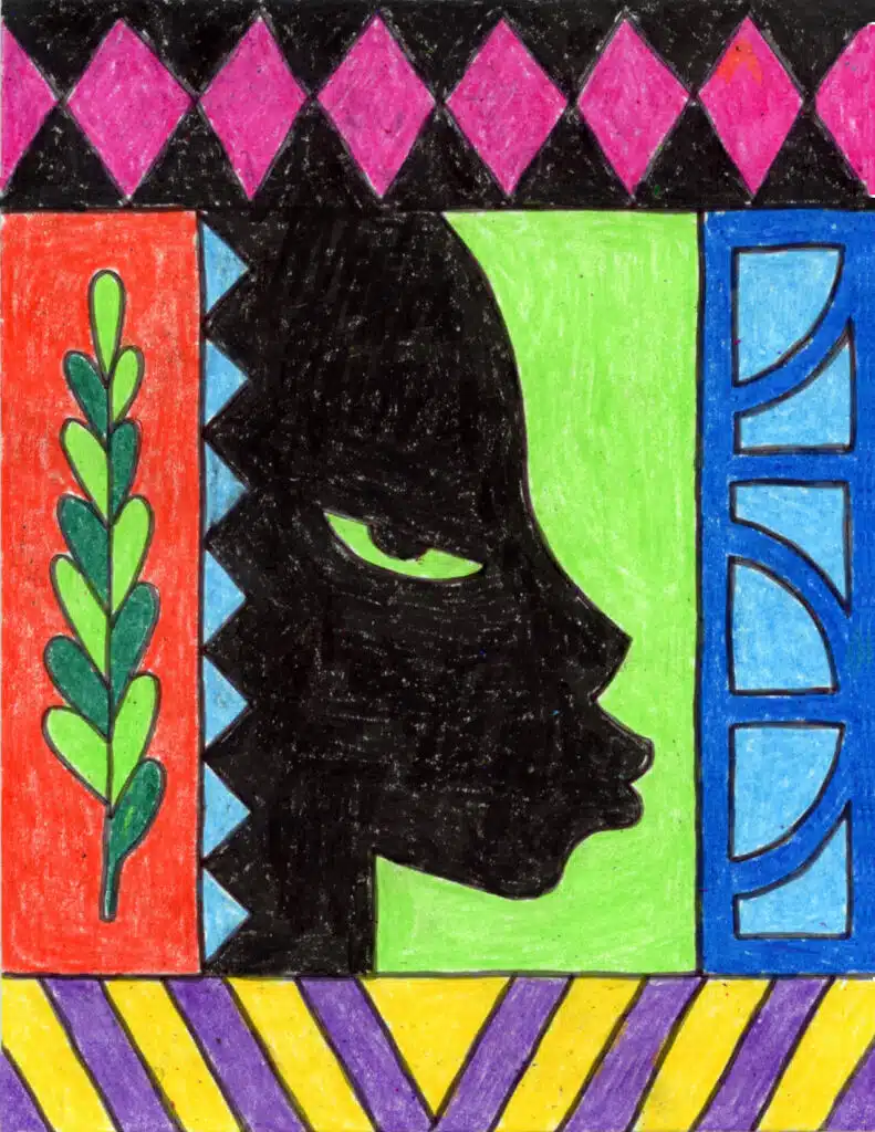 A Lois Mailou Jones drawing made with the help of an easy step by step tutorial.