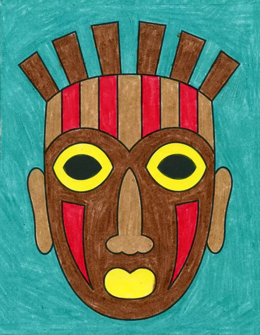 Easy How to Draw a Tribal Mask Tutorial and Tribal Mask Coloring Page