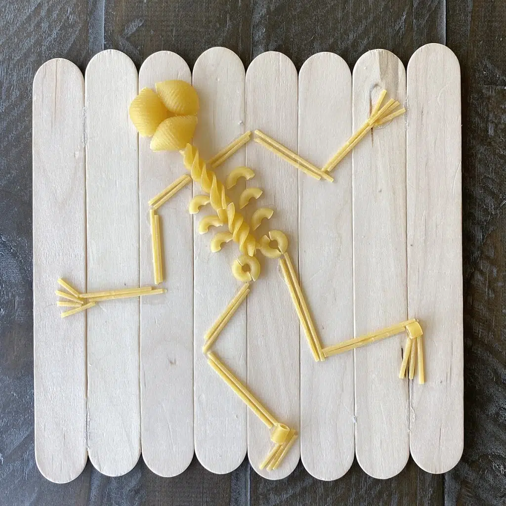 Another Pasta skeleton craft made with jumbo craft sticks