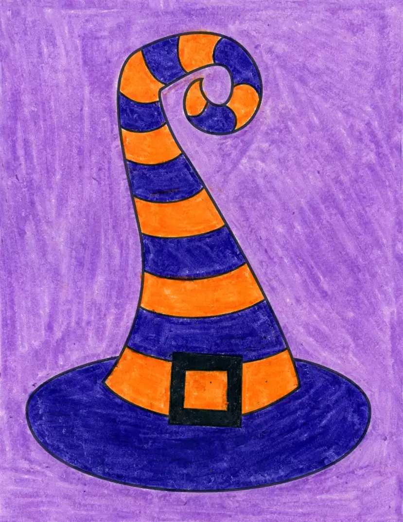 Easy How to Draw a Witch Hat Tutorial and Witch Hat Coloring Page