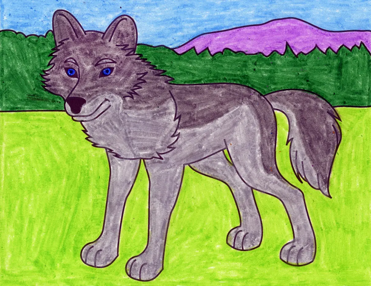 Easy How to Draw a Wolf Tutorial and Wolf Coloring Page